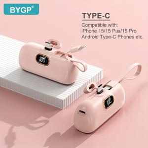 TEMU BYGP 5000mAh 미니 휴대용 충전기, 초소형 배터리 팩 여행용 모바일 폰 충전기, 아이폰 15/14/13/12 프로 맥스/iPad 프로/삼성 등과 호환 가능, 비상 전원 포켓 파워 뱅크, USB 모바일 백업 배터리 팩, 선물|보조배터리|보조배터리20000