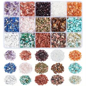 TEMU 1 상자 약 3500pcs 칩 스톤 비즈, 15 가지 스타일 혼합 드릴링되지 않은 홀 없음 크리스탈 광택 분쇄 된 불규칙한 모양의 루즈 비즈 쥬얼리 만들기 공예품 장식 이상적인 선물
