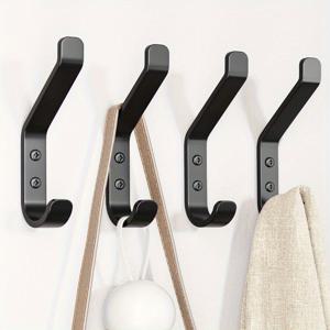 TEMU 4개 세트 슬림 블랙 스테인리스 스틸 벽걸이 후크 - 최대 하중 20LB, 수건, 배낭, 옷용 설치 쉬운 옷걸이 - 현관, 침실, 욕실용 모던 디자인, 옷걸이