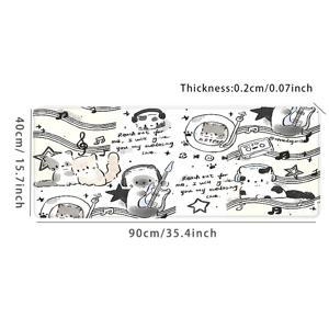 TEMU 큰 귀여운 고양이 & 음악 동물 마우스 패드 - 미끄럼 방지 고무 베이스, 스티치 엣지 데스크 매트, 게임 및 사무용, 35.4x15.7인치 - 모두에게 완벽한 선물