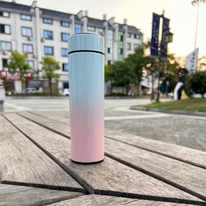 TEMU 1개 그라데이션 스테인리스 스틸 보온 보냉 물병, 비즈니스 및 여행용 304 진공 플라스크, 휴대용 무충전 열전달 컵
