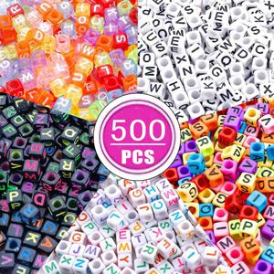 TEMU 500개 아크릴 사각 문자 A-Z 비즈 6mm 혼합 알파벳 큐브 스페이서 비즈 DIY 비즈 목걸이 팔찌 주얼리 만들기용, 배터리 미포함