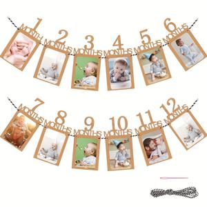 TEMU 1세 생일 12개월 사진 배너, 첫 해 기념 & 유치원 프레임