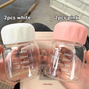 TEMU 2/4pcs 미니 유리 우유 병 뚜껑, 휴대용, 소형, 재사용 가능한 유리 용기, 기계 세척 가능, 우유, 커피, 꽃차 등