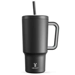TEMU MEOKY 30oz 블랙 스테인리스 스틸 텀블러, 손잡이, 투명 뚜껑 & 빨대 포함 - 누수 방지, BPA 프리, 컵 홀더 친화적, 음료를 8시간 동안 뜨겁게/24시간 동안 차갑게 유지 - 여행 및 가정용으로 이상적|텀블러