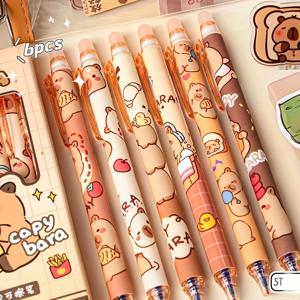 TEMU 6pcs 지우개 카피바라 펜, 보관 디자인, 파란색 잉크, 부드러운 쓰기, 빠른 건조, 사무용품, 우아한 펜, 사무실 및 사무실 사용에 적합, 서류 필수품 | 재미있는 디자인 | 지우개