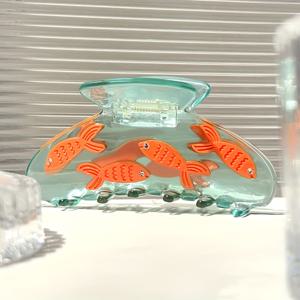 TEMU 1개 보페야 우아한 잉어 머리핀 - 생동감 넘치는 오렌지 & 연청 그라데이션 아크릴 디자인, 여성 및 청소년용 대형 사이즈 고정력, 봄 여름 헤어 액세서리 선물, 귀여운 머리핀, 수중 테마 액세서리, 다기능 디자인