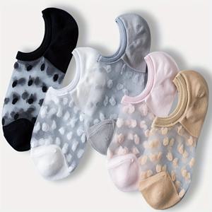 TEMU 5 쌍 여성 스위스 도트 투명 양말, 99g/m² 니트 원단, 통기성이 좋은 낮은 컷 보트 양말, 반짝이는 마감, 단색, 손세탁 가능 - 캐주얼한 옷에 이상적