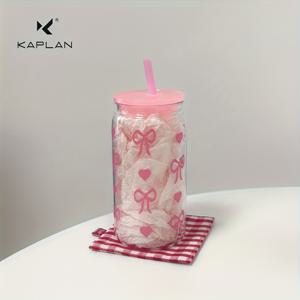 TEMU 16oz 빈티지 리본 디자인의 우아한 핑크 플라스틱 컵 - 아이스커피, 주스, 스무디, 소다에 완벽한 여성과 자매를 위한 필수 음료 용기, 비치 웨딩, 사무실, 야외 활동에 이상적, 크리스마스, 할로윈, 추수감사절 선물 추천