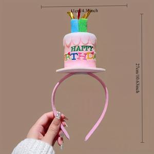 TEMU 1/2 팩 블루 & 핑크 만화 프린트 생일 케이크 헤드밴드 - 여성용 우아하고 귀여운 헤어 액세서리, 파티, 사진 프롭, 축제 기념일, 귀여운 헤어 액세서리, 파티 헤어웨어, 재미있는 디자인, 천 헤드밴드