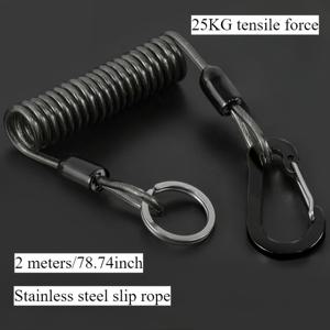 TEMU 78.74in/2m 스테인레스 스틸 낚시 로프 미스드 핸드 로프 고급 텔레스코픽 로프 보트 낚시 루야 잃어버린 로프 자동 반사 강화 두꺼운 로프, 가벼우면서 내구성이 뛰어난 PE 낚시대 안전 세트, 접이식 드로스트링 버클 및 걸이 로프가 포함되어 있습니다.