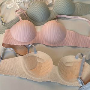 TEMU 3pcs 세트 디자인 여성용 반컵 스타일 무선 푸시업 브라, 처짐 방지 리프트 브라