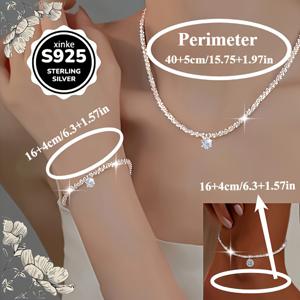 TEMU 3pcs 럭셔리 925 스털링 실버 반짝이는 큐빅 합성 지르코니아 목걸이, 팔찌 및 발찌 세트 - 스팽글 코코넛 눈꽃 체인 콤보, 발렌타인데이 & 어머니날 선물 추천, 사계절 주얼리 액세서리|은목걸이