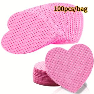 TEMU 100/200pcs 린프리 네일 와이프 - 눈썹 연장 및 접착제 청소, 향수 없는, 흰색 및 분홍색, 매니큐어 및 페디큐어에 이상적, 매니큐어 필수품, 하트 모양 패드, 흡수성 물질
