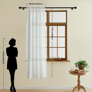 TEMU 1pc 순백색 반투명 얇은 커튼, 간단한 단색 얇은 커튼, 막대 주머니 얇은 커튼, 거실 침실 사무실 Ohme 장식용