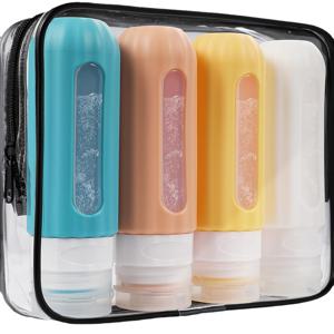 TEMU 4개 세트 3Oz 여행용 실리콘 병 - BPA 무료, 누출 방지, 짜는 기능, TSA 승인된 용기 - 샴푸, 컨디셔너, 로션용 - 폼알데하이드 무료, 화장품용 라운드 여행 액세서리
