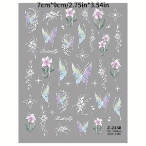TEMU 5D 엠보싱 네일 아트 스티커 컬렉션 - 자체 접착, 무광택 마감, 핸드, 발, 손톱 관리를 위한 쉘 글리터 꽃 & 나비 디자인, 쉬운 적용 및 장기 착용