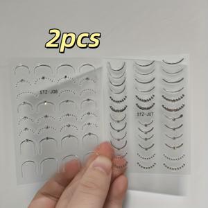 TEMU 2장 - 프렌치 네일 아트 스티커, 3D 실버 라인 글리터 커브드 디자인 자체 접착식 네일 , 여성용 프렌치 네일 장식