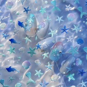TEMU 1pc 젤리 바다 세계 네일 스티커 - 레이저 별어류, 껍질 및 고래 장식, DIY 네일 장식, 반짝이는 바다 테마 디자인, 여성 및 소녀를 위한 자체 접착 플라스틱 네일 데칼, 해변 네일 아트 장식