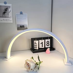 TEMU LED 네일 하프문 라이트 - 3가지 색상 모드, 10단계 밝기 조절, USB 전원, 현대적인 메탈 디자인의 미용 및 공예 도구, 화이트/핑크, 15.74x7.87인치, 네일 램프, 매니큐어 조명, 슬림한 메탈릭 마감, USB 전원 램프