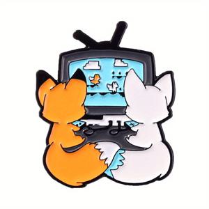 TEMU 1pc 사랑스러운 작은 비디오 게임 여우 브로치 Cp 기념 배지 커플 브로치 금속 의류 액세서리 배지 핀