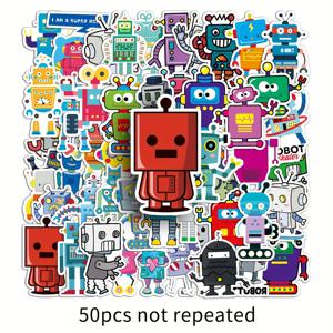 TEMU 50개 세트 귀여운 만화 로봇 스티커, 노트북, 폰 케이스, 수하물, 물병용 방수 스티커, 광택 있는 마감, 비정형 모양, 종이 재질, 단용