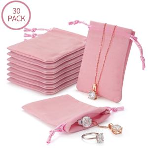 TEMU 30개 고급 핑크 벨벳 주얼리 파우치 - 목걸이, 반지, 팔찌용 부드러운 끈으로 조이는 보관 가방 - 결혼식, 파티, 발렌타인데이, 기념일에 완벽함