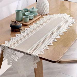 TEMU 1pc 우아한 유럽 빈 Lace 테이블 러너 - 베이지 폴리에스터, 복잡한 꽃 패턴, 휴일 식사 장식, 가정 및 방 장식, 식탁 장식 | 우아한 테이블 액세서리 | 질감