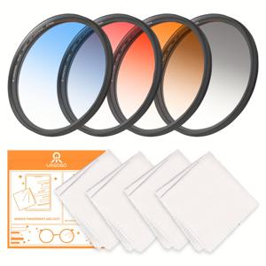 TEMU UEGOGO 67Mm 렌즈 필터 세트: 그라데이션 블루, 그레이, 레드, 오렌지 필터, 렌즈 필터 파우치, 렌즈 클리닝 천 - 카메라 효과를 위한 방수 그라데이션 컬러 렌즈 필터, 크리스마스 선물, 휴일 사무실, 침실, 호텔, 파티, 레스토랑 장식에 완벽합니다.