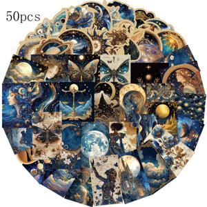 TEMU 50개 ZXIRNA 우주 회오리 레트로 비닐 스티커 - 스크랩북, 노트북, 물병, 휴대폰 등에 사용할 신비한 천체 & 자연 디자인, 별 스크랩북 스티커
