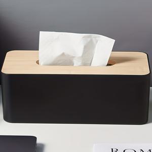 TEMU 모던 화이트 & 블랙 플라스틱 티슈 박스, 바마루-같은 커버 - 9.8 x 5.1 x 3.6 인치, 공간 절약형 직사각형 디스펜서, 주방, 침실 또는 거실, 자연적인 바마루 마감이 있는 정리함, 홈 데코, 주방 티슈 홀더 | 모던 티슈 박스 | 플라스틱 구조, 티슈 박스 데코