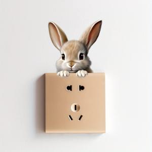 TEMU 1pc 현대 토끼 벽 스티커, 플라스틱 동물 프린트 스위치 스티커, 할로윈과 크리스마스에 재미있는 터치, 재사용 불가능한 벽 미술 장식