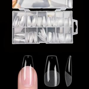 TEMU 롱 라운드 인조 네일 세트, 120pcs, 프리메이드 반매트 접착형 팁, 풀 커버 아크릴 네일에 적합, 홈 DIY 살론 키트 (12가지 사이즈 포함)