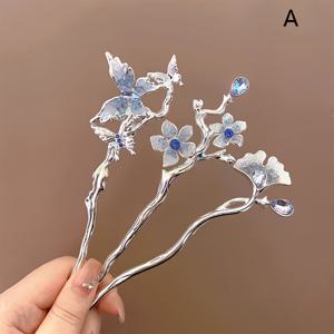 TEMU 3pcs 고전적인 스타일의 아이스 중국 헤어핀 세트, 한푸용으로 사용할 수 있는 우아한 차가운 톤 헤어 액세서리, 나비, 은행잎, 봉황 꼬리, 꽃, 물고기 꼬리 조합 세트, 데이용