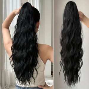 TEMU 다크 브라운 블랙 클로 모양의 포니테일 익스텐션, 라이트 브라운 24인치 워터 웨이브 내열성 섬유 합성 포니테일 가발, 여성용 일상용 짧은 머리 액세서리에 적합
