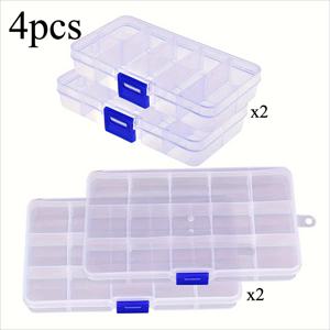 TEMU 4개 투명 플라스틱 비즈 정리 케이스, 10/15칸 - 내구성 있고 공간 절약형 디자인, 보석, 반지 및 작은 부품용 - 여행용 훅 및 보석 상자에 이상적