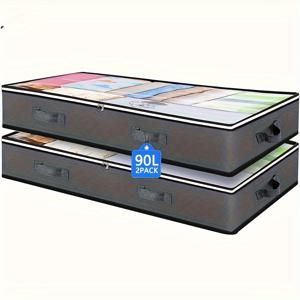 TEMU 2-팩 모던 패브릭 침대 밑 수납 정리함, 투명 창과 튼튼한 손잡이가 있는 90L 대용량, 비방수, 클립온 잠금 장치, 옷, 이불, 장난감을 위한 다목적 직사각형 모양