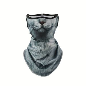 TEMU 3D 동물 고양이 디자인 여름 풀 넥 마스크 - 통기성이 좋은 속건성 폴리에스터 마스크, 야외 스포츠 및 타기에 적합