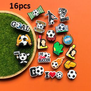 TEMU 16개 축구 테마 PVC 플랫백 장식 세트, 녹색 공, 필드, 장갑, 심판 디자인, 파티 선물, 축구 경기 선물, 크리스마스, , 할로윈에 완벽함