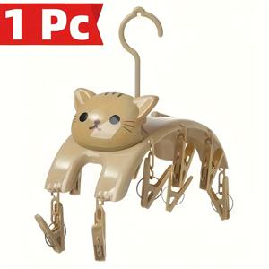 TEMU 방풍 고양이 테마 플라스틱 행거 다용도 후크 - 귀여운 만화 디자인으로 속옷, 양말 및 작은 물건을 집에서 건조할 수 있는 실내 건조대 | 만화 고양이 행거 | 다기능 후크, 옷걸이, 옷핀