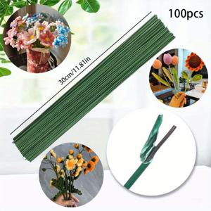 TEMU 100개입 30cm 두꺼운 인조 철사 줄기 - 실물 같은 초록색 꽃줄기, DIY 공예용, 웨딩, 생일, 홈 데코를 위한 내구성 강한 플렉시블 플로럴 크래프트 소품 | 딱딱 말린 롤형 철사