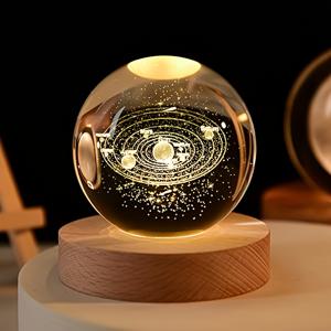 TEMU 2.4인치 코스믹 갤럭시 시스템 유리 구와 나무 스탠드 - 레이저 조각된 천체 디자인, USB 전원으로 가정 장식, 결혼식, 휴일 (할로윈, 크리스마스, 데이), 휴일 장식, 갤럭시 디자인, 세밀한 조각