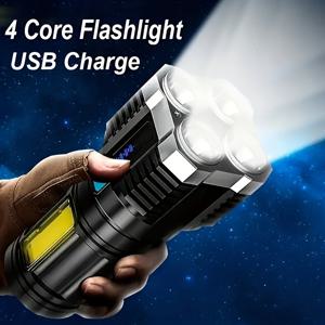 TEMU ANYICE 울트라 LED 손전등, COB 사이드 라이트 포함, USB 충전식, 4가지 모드, 내구성 있는 ABS 소재, 대용량 배터리, 캠핑, 하이킹 및 야외 모험에 적합한 충전식 토치