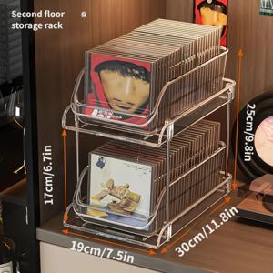 TEMU 당겨서 꺼낼 수 있는 서랍이 있는 3단 투명 플라스틱 CD 및 바이닐 레코드 보관 정리대 - 거실, 사무실용 다목적 미디어 선반, 내구성 있는 공간 절약 디자인, 조립 불필요, 현대적인 외관 | 명확한 가시성