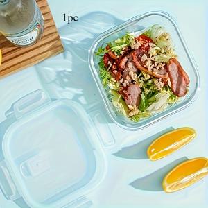TEMU 10.82oz 두꺼운 전자레인지 안전 유리 도시락통 - 누수 방지, 쌓기 가능, 투명 유리 식품 보관 용기 (사무실/학교/가정용) - 뜨거운/차가운 음식 및 남은 밥 보관에 이상적, 내구성 강화 & 세척 쉬운 디자인, 스냅잠금 뚜껑 포함|전자레인지