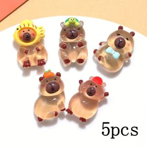 TEMU 5개 귀여운 DIY 야광 카피바라 미니 레진 조각상 모자와 보우타이 포함, 데스크탑 및 정원용 야광 동물 장식, 귀여운 방 & 기숙사용 - 재미있는 선물 아이디어, 플레이풀 디자인, 야광 기능