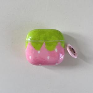 TEMU 스트로베리 핸드폰 케이스 핑크 그린 하프 이어폰 커버 AirPods 1/2/3/4/pro 호환 이어폰 가방