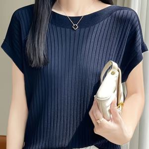 TEMU 여성용 여름 우아한 오프숄더 반팔 탑 - 신축성 가벼운 캐주얼 시크 셔츠, 단색 기계 세탁 가능, 캐주얼 & 포멀룩 액세서리, 원 숄더 디자인, 부드러운 소재 여성 상의