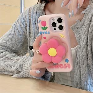 TEMU 귀여운 내장된 보이지 않는 스탠드가 있는 아름다운 3D 튤립 폰 케이스, 좋아하는 모델 11부터 호환되는 고품질 풀 보호 소프트 쉘|폰케이스|아이폰케이스