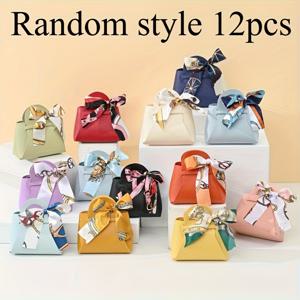 TEMU 6/12pcs 우아한 유럽 스타일 리본 토트 백 - 장식적인 리본으로 장식된 결혼식, 생일, 기념일을 위한 종이 선물 상자 - 캔디, 보석, 귀걸이 및 작은 선물, 웨딩 선물, 이벤트 선물 백, 서양 테마, 튼튼한 손잡이 디자인